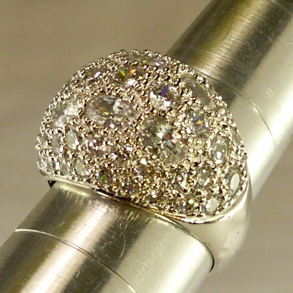 New Round & Oval Cut Cubic Zirconias Silver DESIGNER Dome Ring